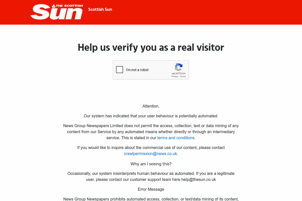 Screenshot of www.thescottishsun.co.uk