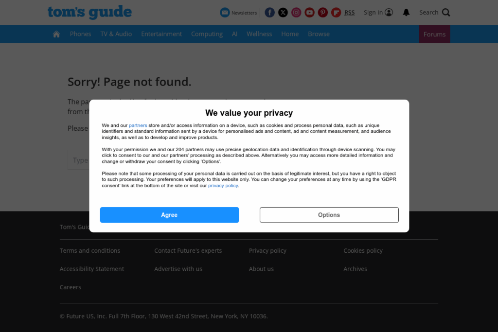 Screenshot of www.tomsguide.com
