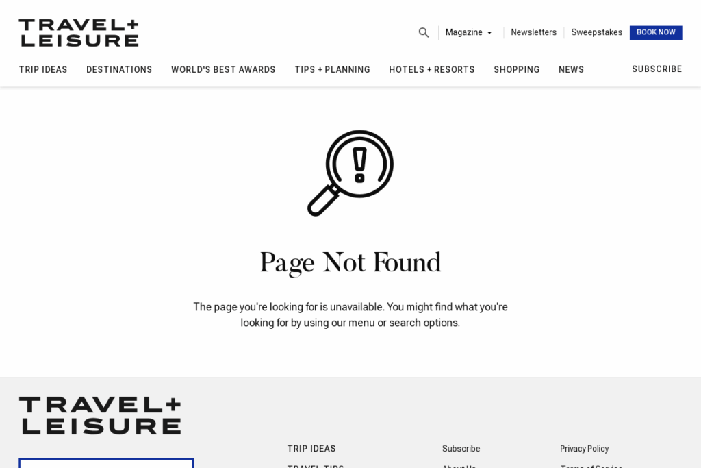 Screenshot of www.travelandleisure.com