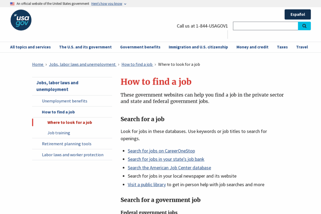 Screenshot of www.usa.gov