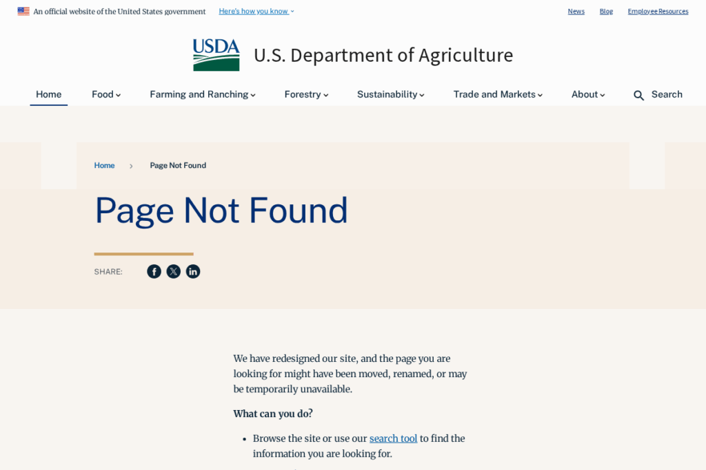 Screenshot of www.usda.gov