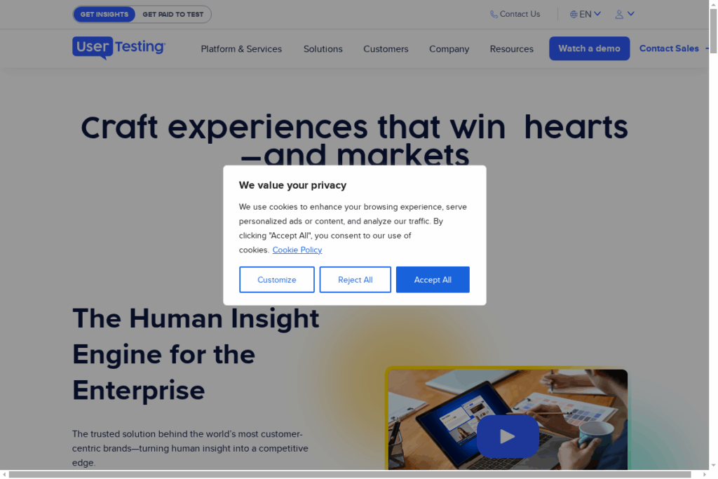 Screenshot of www.usertesting.com