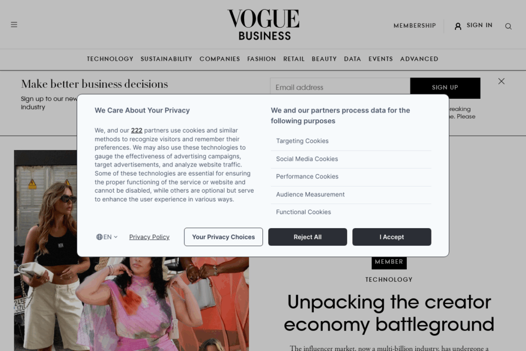 Screenshot of www.voguebusiness.com