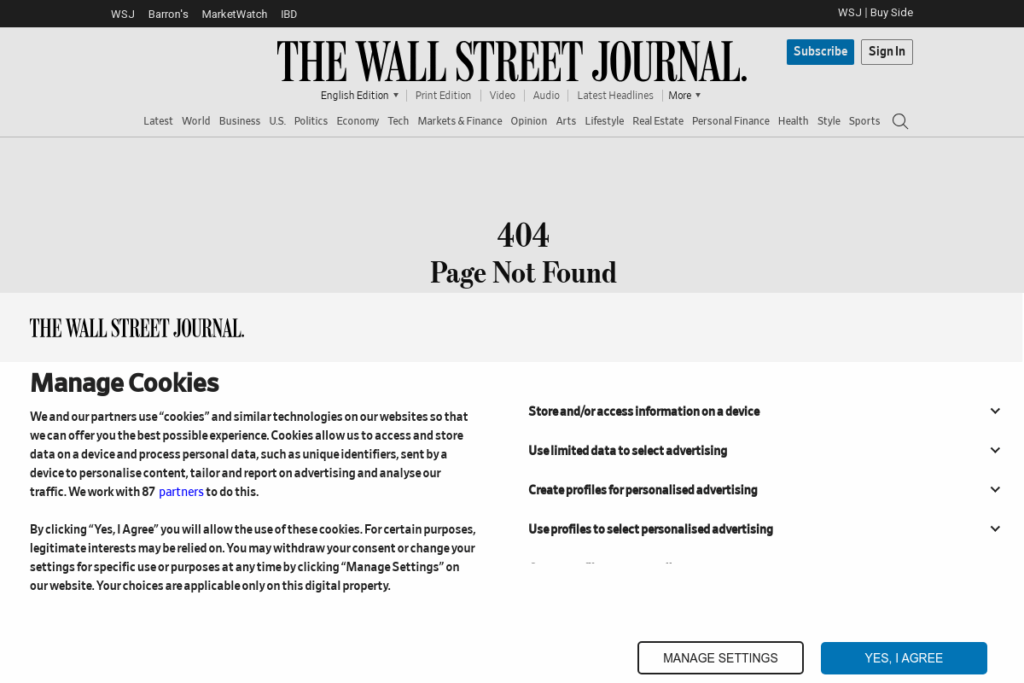 Screenshot of www.wsj.com